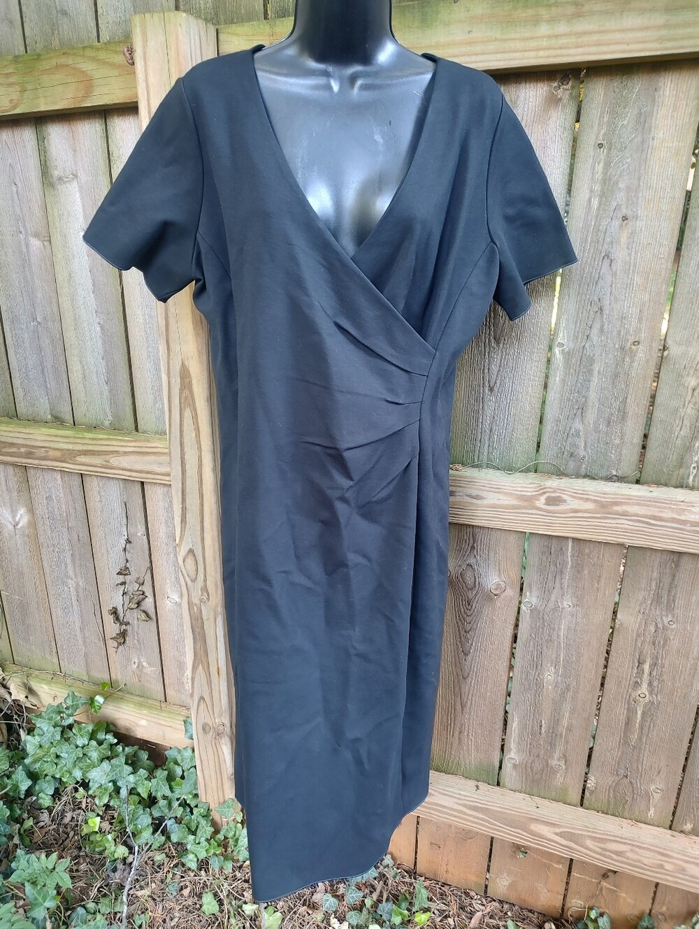 🏵️ Lands End Ponte Wrap Black Stretch Dress NWT $75 Size 14